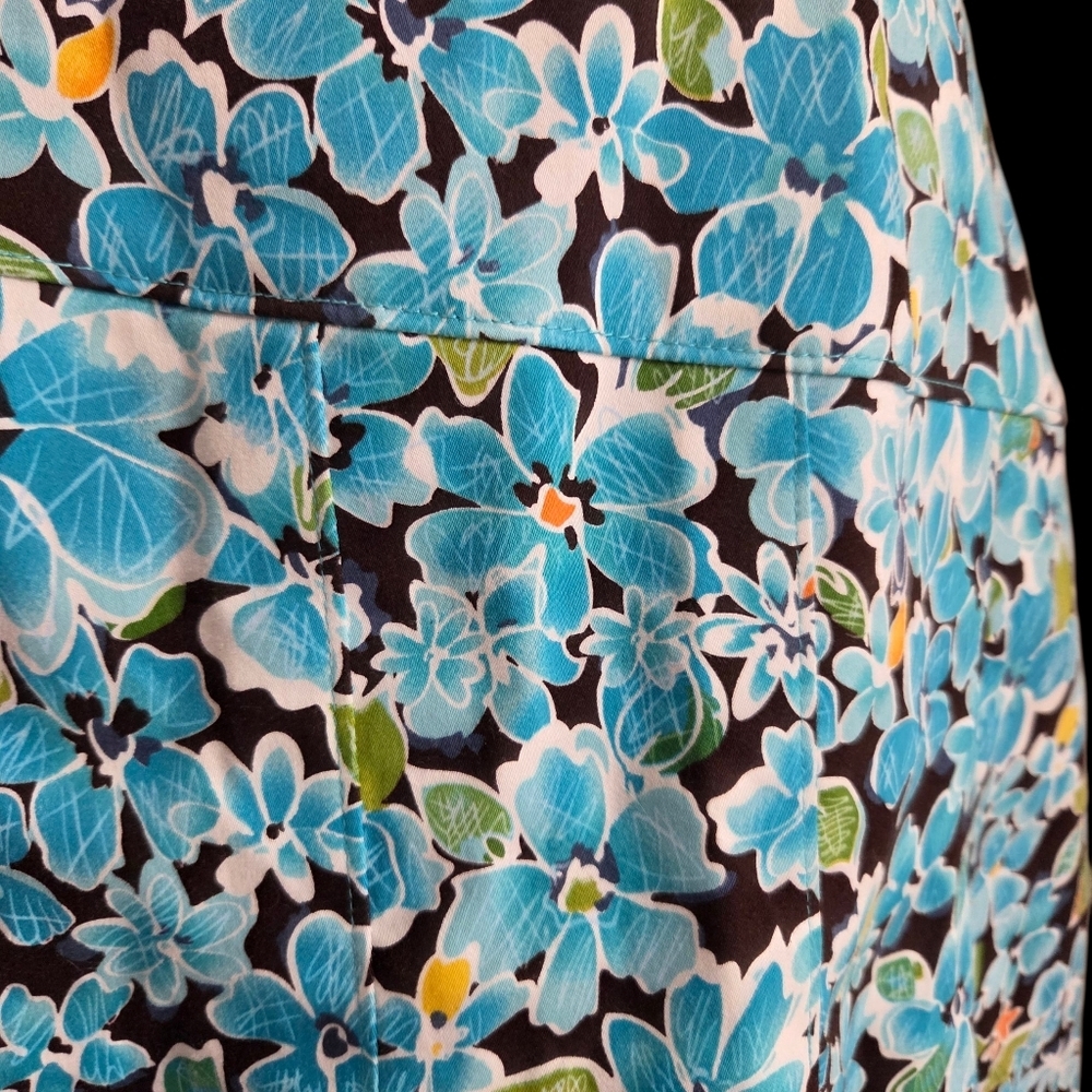 Tristan & Iseut Blue Floral V-Neck A-Line Sundress With Dropped Waist Size 4 - Picture 4 of 6